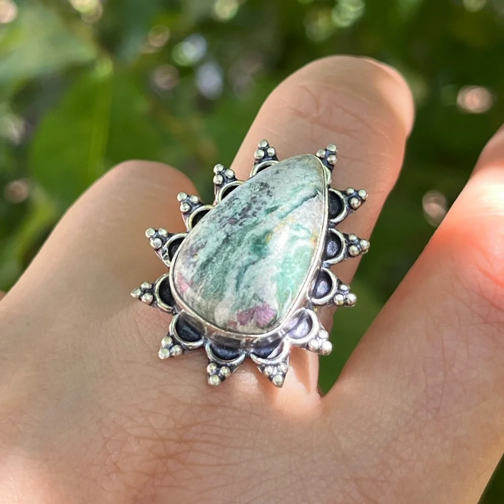 Size 7.25 925‎ silver plated ruby zoisite ring